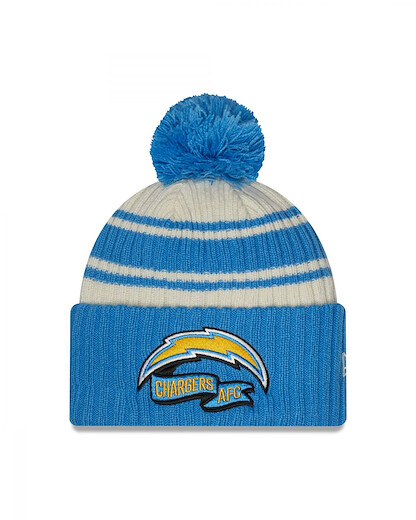NFL 2022-2023 Sideline Sport Knit beanie New Era American Football hat with pom pom all teams, Beanie-Chargers-Chrome-White-#28019, One Size