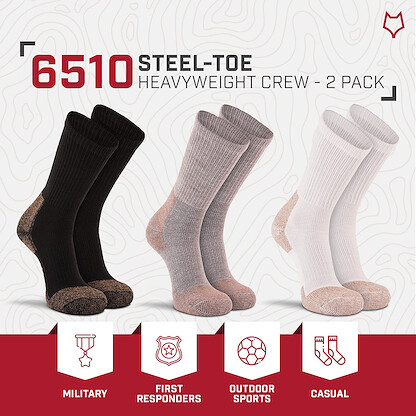 FOX RIVER Steel-Toe Work Socks | 2 Pack | Heavyweight | Arch Support and Memory Knit Construction | Reinforced Toe and Heel | Protective and Durable |