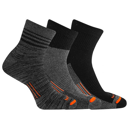 Merrell Unisex Merino Wool Work Quarter Socks Charcoal Assorted (3 pairs) - MEA33634Q3B2001-CHAST