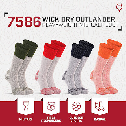 FoxRiver 2 Pack Thernalined Wick Dry Mid-Calf Outlander Socks for Men, Lightweight Boot Socks for Super Warm, Dry