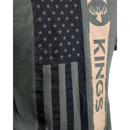 King's Camo Men's Freedom Cotton/Polyester Printed Tag-Free Pre-Washed Ribbed Crewneck Casual Summer Short Sleeve Tee Shirt, Heather Military Green, Medium