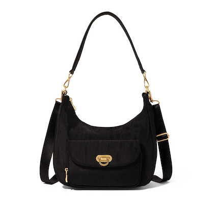 Baggallini Coastal Flip Lock Half Moon Bag Black with Gold Hardware - CHM972-B0068