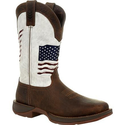 Durango Men's 12" Rebel™ by Durango Distressed Flag Embroidery Western Boot Bay Brown/White - DDB0312