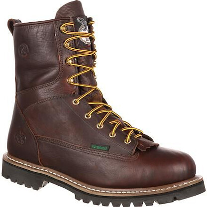 GEORGIA BOOT Men's 8" Lace-to-Toe Soft Toe Waterproof Work Boot Chocolate Brown - G101