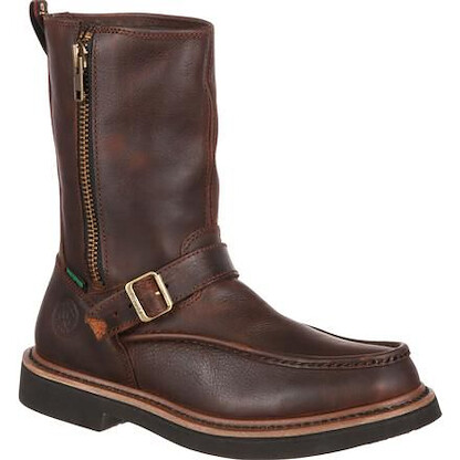 GEORGIA BOOT Men's 10" Soft Toe Side-Zip Waterproof Wellington Work Boot Brown - G4124