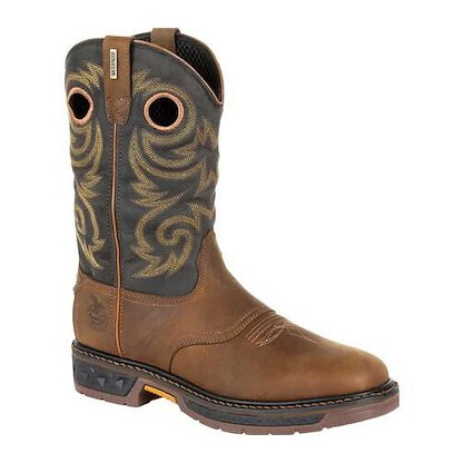 GEORGIA BOOT Men's 11" Carbo-Tec LT Soft Toe Waterproof Pull-On Work Boot Black/Brown - GB00266