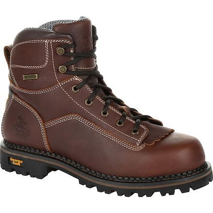 GEORGIA BOOT Men's 6" AMP LT Logger Low Heel Soft Toe Waterproof Work Boot Brown - GB00270