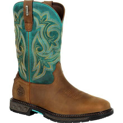 GEORGIA BOOT Women's 10" Carbo-Tec LT Steel Toe Waterproof Pull-On Work Boot Brown/Green - GB00386