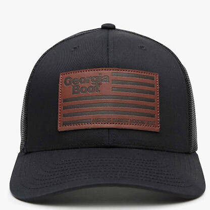 Georgia Boot Unisex Leather Patch Trucker Hat Black - GB9386