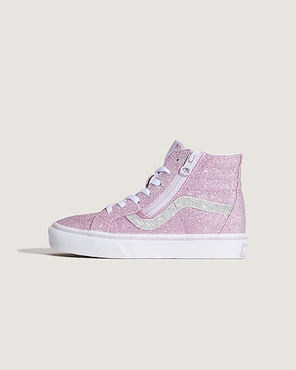 VANS Unisex Little Kids Sk8-Hi Side Zip Skate Shoe Glitter Lilac Mist Purple - VN000CYEEMY
