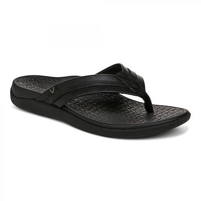 Vionic Men's Tide II Toe Post Sandal Black Leather - I9342L2001