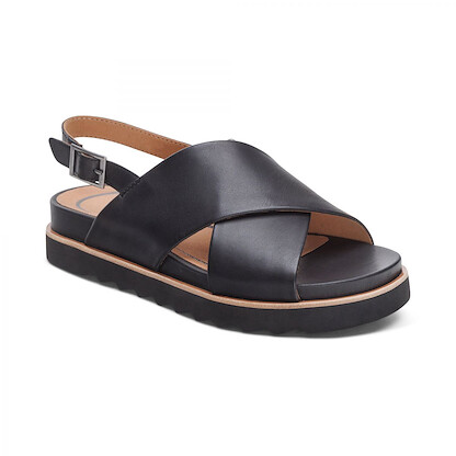 Aetrex Women's Thea Flat Cork Sandal Black - SF150W