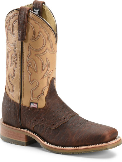 Double-H Boots Men's Graham 11" Domestic Bison Leather Wide Square Toe I.C.E.™ Roper Soft Toe Work Boot Brown - DH4305