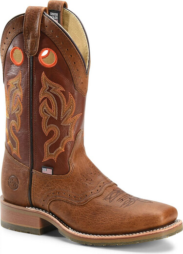 Double-H Boots Men's Mickey 12" Domestic Wide Square Toe I.C.E.™ Roper Soft Toe Work Boot Brown - DH4400