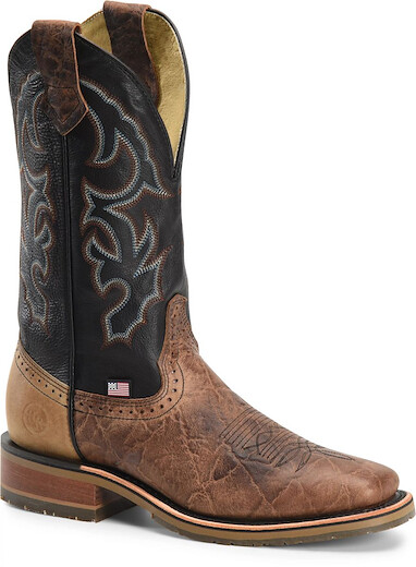 Double-H Boots Men's 12”  Grissom Domestic Wide Square Toe ICE™ Roper Western Boot Black - DH4644