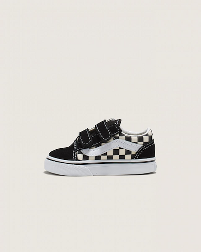 Vans Baby Old Skool V (Toddler) Sneaker, (Primary Check) Black/White