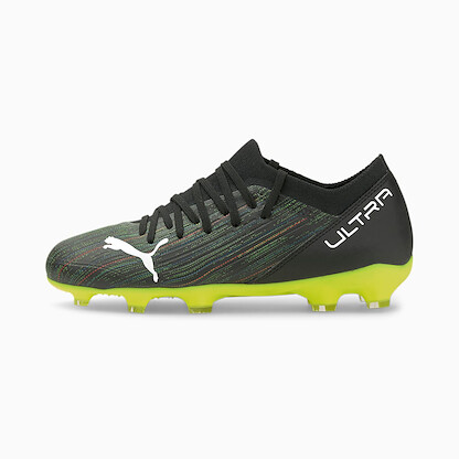 PUMA Unisex Kids' Ultra 3.2 Jr Firm Ground/Artificial Ground Soccer Cleats Puma Black/Puma White/Yellow Alert - 10636005