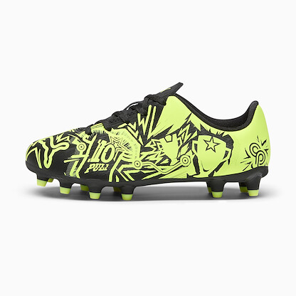 PUMA Unisex Kids' Puma x Christian Pulisic Tacto II Firm/Artificial Ground Soccer Cleats Puma Black/Electric Lime - 10750005