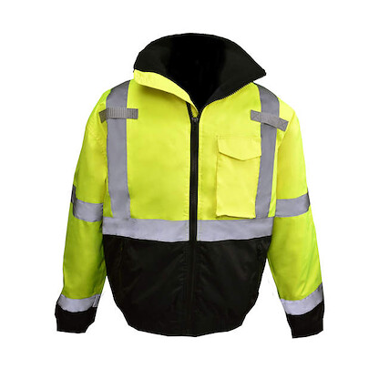 Radians Men's Class 3 High Visibility Weatherproof Bomber Jacket with Quilted Built-in Liner Hi-Vis Green/Black - SJ11QB-3ZGS