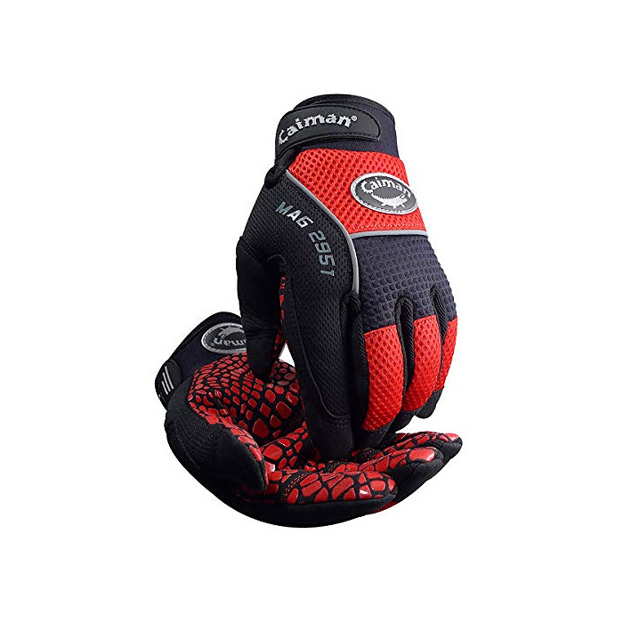 Caiman 2951 Multi Activity Glove with Silicone Gator Pattern on Synthetic Leather, Red and Black