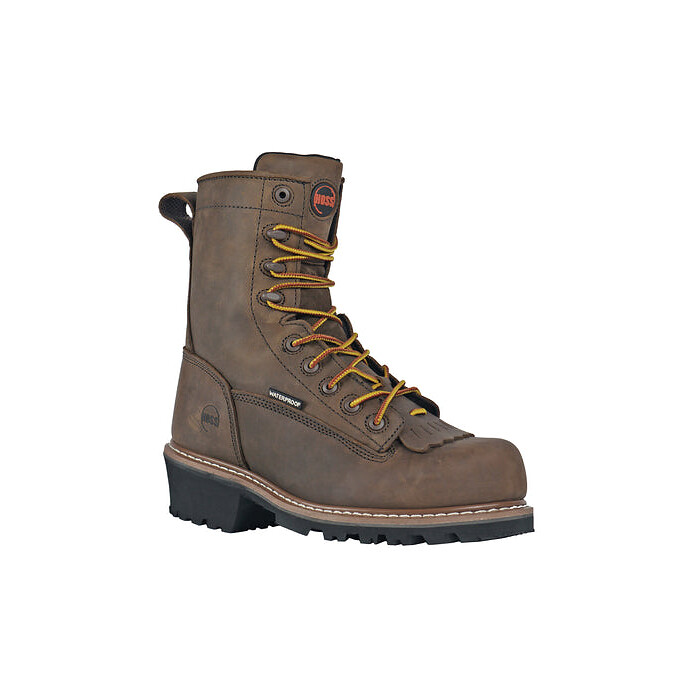 HOSS Men's 8" Cross Cut Composite Toe PR Logger Work Boot Brown - 80715