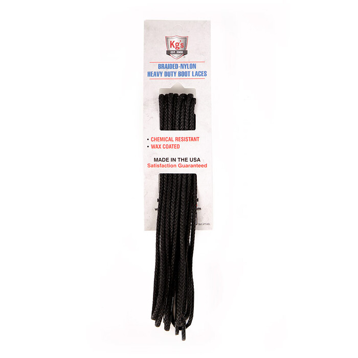 KG's Boot Guard 54" Heavy Duty Braided Nylon Boot Laces Black (1 pair) - 154BL