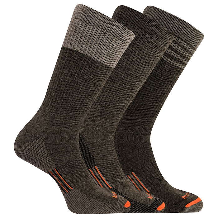 Merrell Unisex Merino Wool Midweight All Weather Work Crew Socks Brown Assorted (3 pairs) - MEA33633C3B2001-BNAST