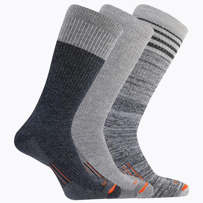 Merrell Unisex Merino Wool Midweight All Weather Work Crew Socks Light Gray Assorted (3 pairs) - MEA33633C3B2001-LGAST