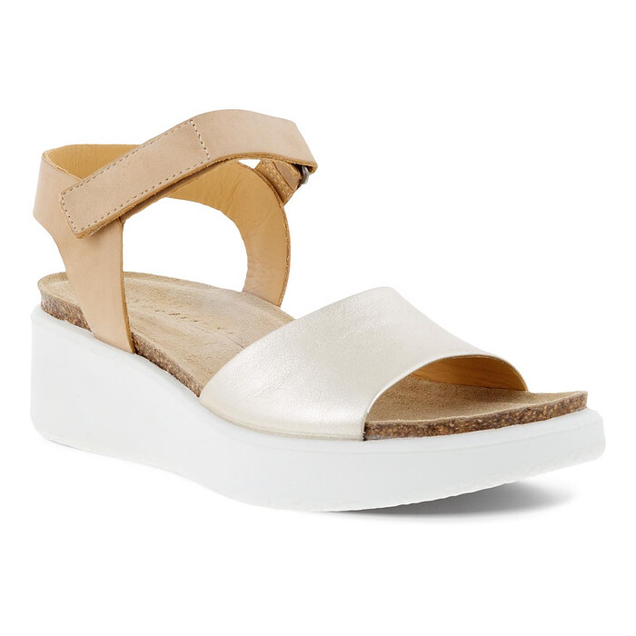 ECCO Women's Flowt Wedge Cork Sandal Pure White Gold/Powder - 27231360704